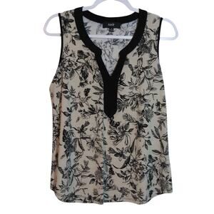Naif Floral Timeless Sleeveless V Neck Blouse Top Black Cream Size Small